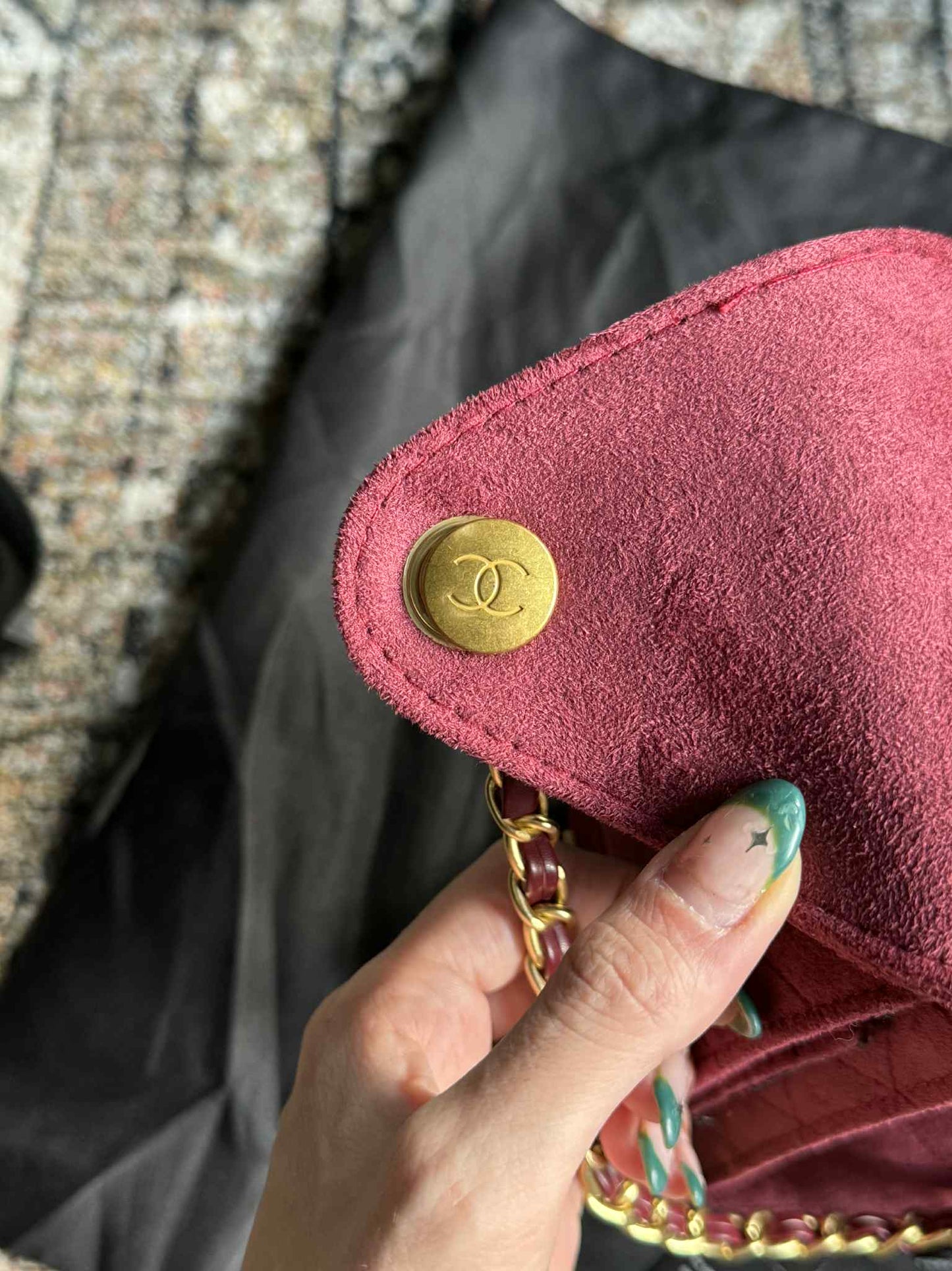 CC Inspired Burgundy Suede Handbag