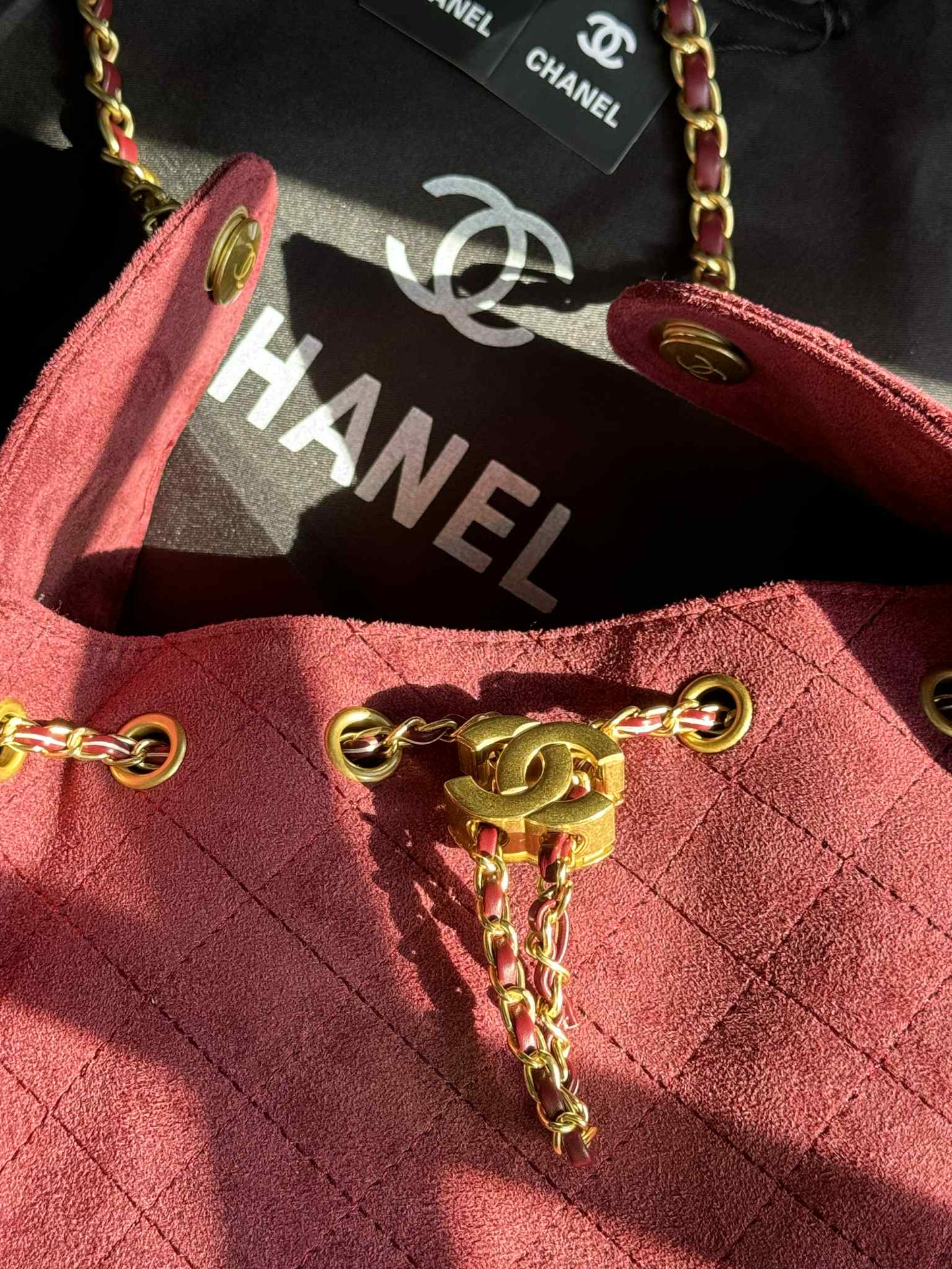 CC Inspired Burgundy Suede Handbag