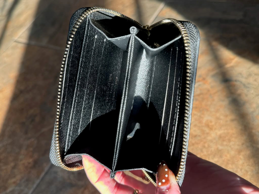 Black Monogram Zip Wallet