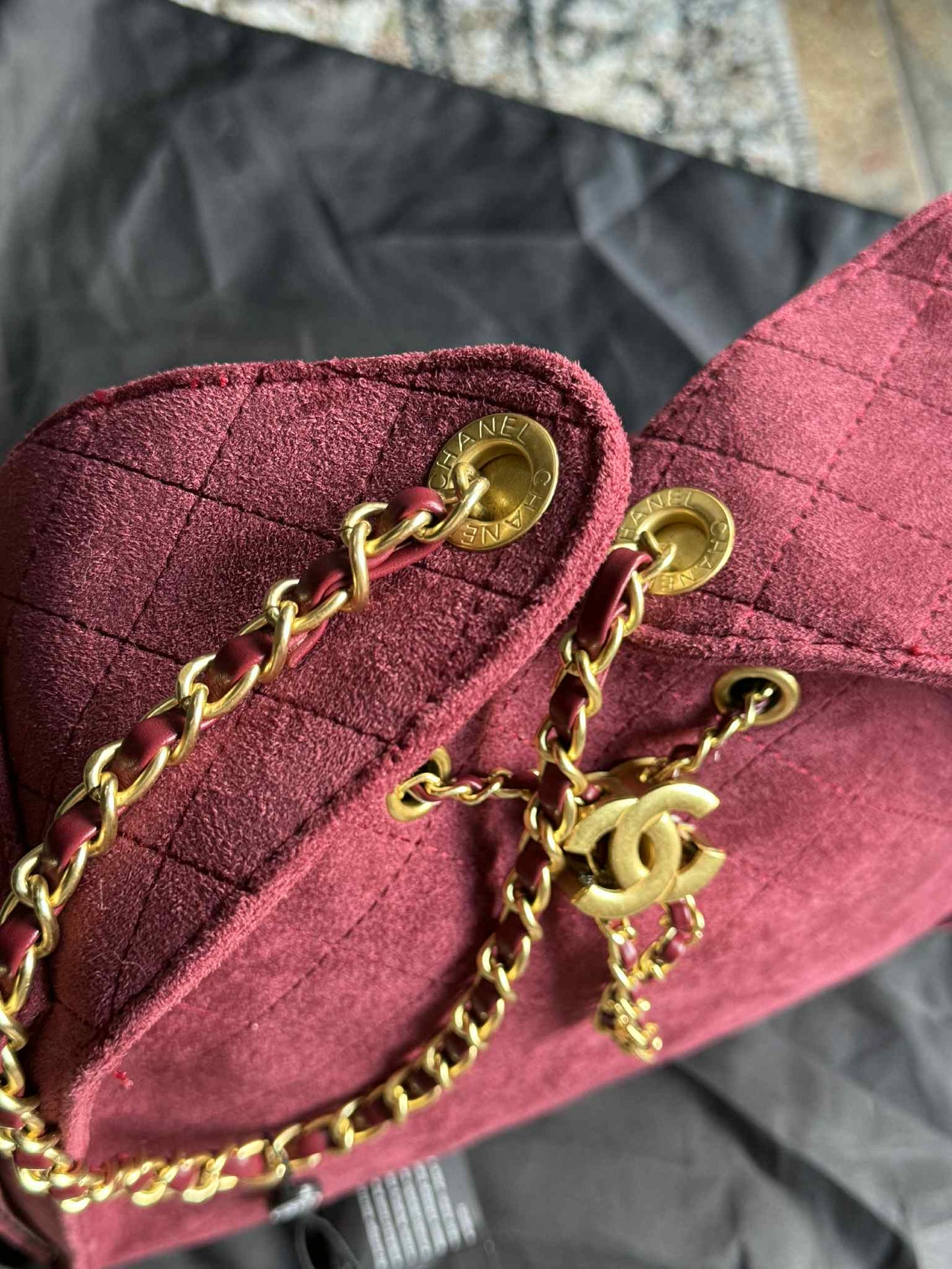 CC Inspired Burgundy Suede Handbag