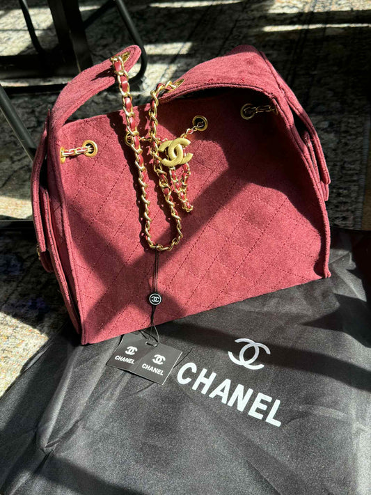 CC Inspired Burgundy Suede Handbag