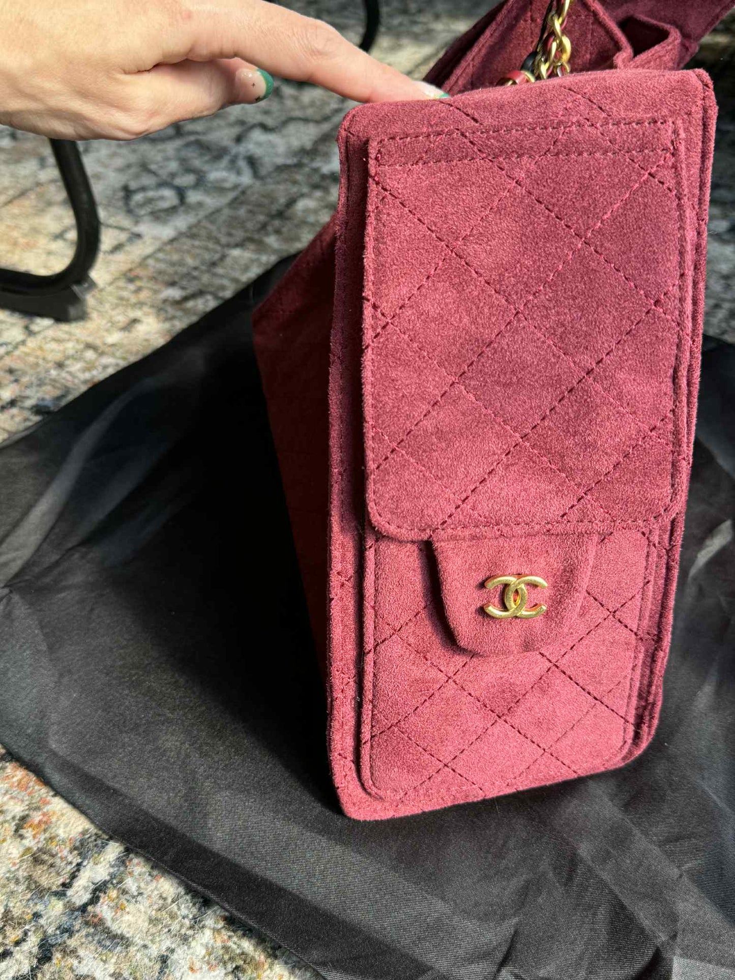 CC Inspired Burgundy Suede Handbag