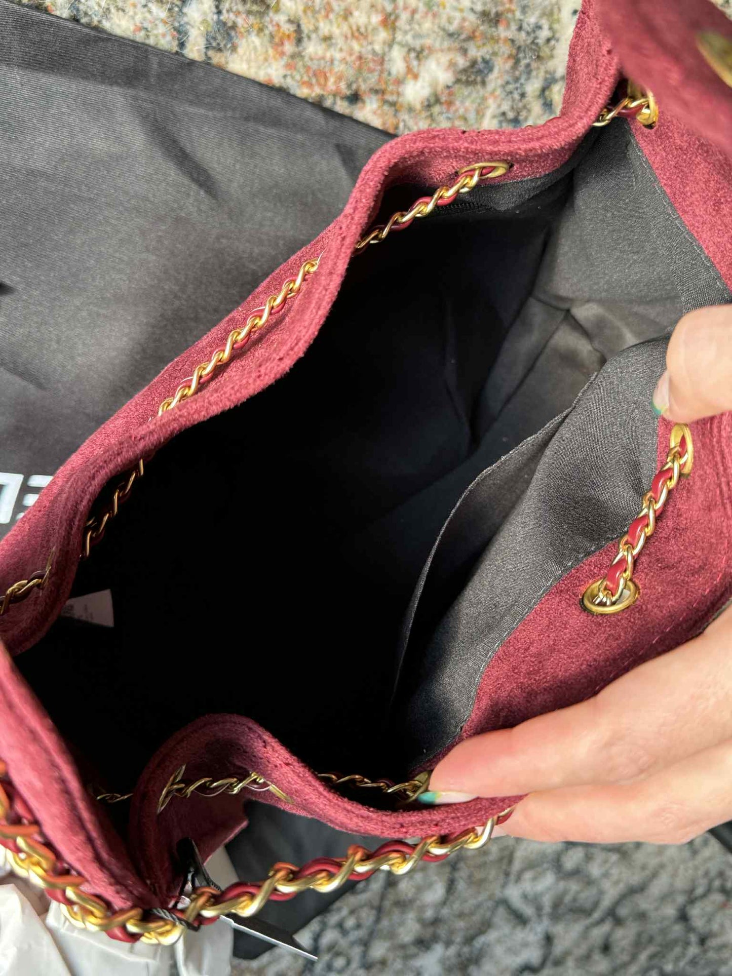 CC Inspired Burgundy Suede Handbag